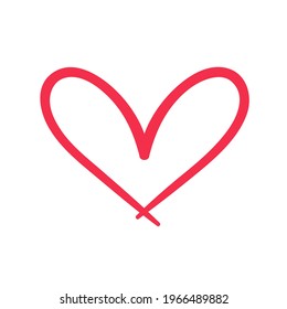 Red heart shaped hand drawn line drawing For adorning the love of a young couple.