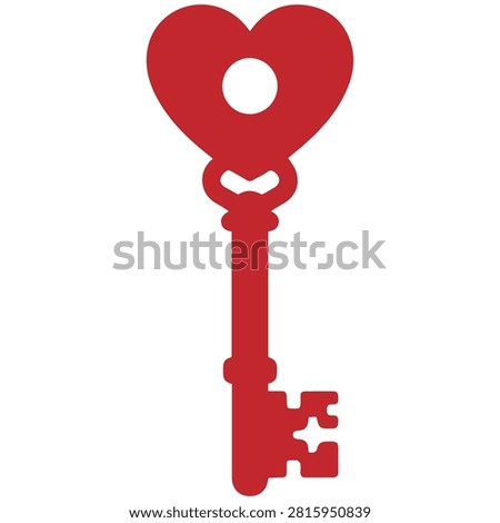 Red heart shaped key with love symbol, vector illustration of romantic concept
