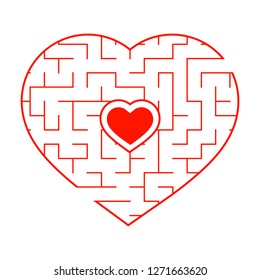Red heart shaped labyrinth. Game for kids and adults. Puzzle for children. Labyrinth conundrum. Flat vector illustration isolated on white background. Love search concept