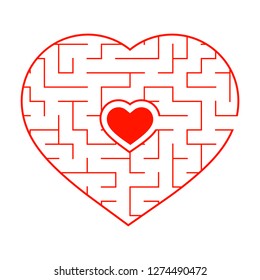 Red heart shaped labyrinth. Game for kids and adults. Puzzle for children. Labyrinth conundrum. Flat vector illustration isolated on white background. Love search concept