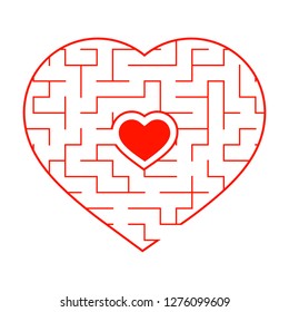 Red heart shaped labyrinth. Game for kids and adults. Puzzle for children. Labyrinth conundrum. Flat vector illustration isolated on white background. Love search concept