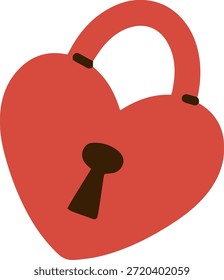 Icono rojo de la cerradura en forma de corazón, símbolo romántico del candado para la seguridad del día de San Valentín y la protección del amor, Ilustración vectorial aislada