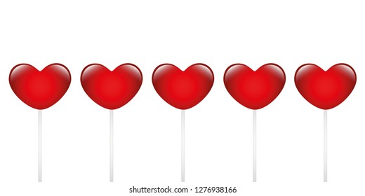 red heart shaped lollipops vector illustration EPS10 