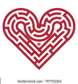 Red heart shaped maze concept of love on white background, EPS8
