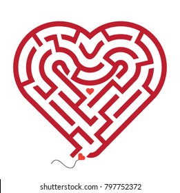 Red heart shaped maze concept of love on white background, EPS8