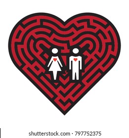 Red heart shaped maze concept of love on white background, EPS8