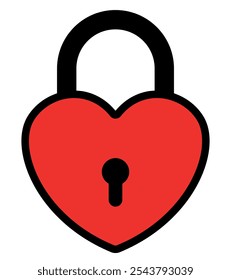 red heart shaped padlock, color vector illustration of locked lock, white background