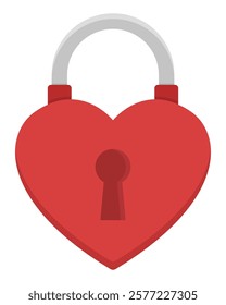 Red heart shaped padlock flat icon vector isolated on white background.