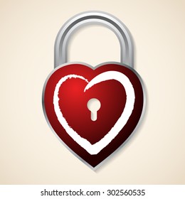 Red heart shaped padlock on light background