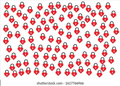 Red heart shaped padlocks isolated on white background. Valentines day or wedding design, concept of love and feelings,Flat vector illustration