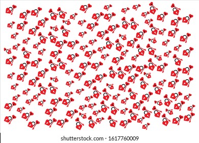 Red heart shaped padlocks and keys and isolated on white background. Valentines day or wedding design, concept of love and feelings,Flat vector illustration