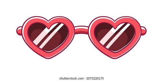 Red heart shaped sunglasses clipart. Funky party glasses eyewear cartoon vector illustration.