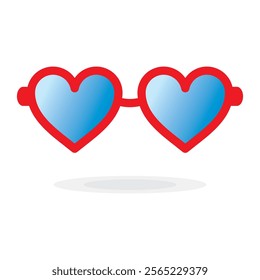 Red heart shaped sunglasses isolated icon on white background. Red heart shape sunglasses for photo booth, photo props. Illustration for holiday party celebration evening, scrapbooking, selfie app