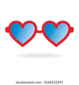 Red heart shaped sunglasses isolated icon on white background. Red heart shape sunglasses for photo booth, photo props. Illustration for holiday party celebration evening, scrapbooking, selfie app