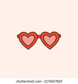 Gafas de sol con forma de corazón rojo. Ilustración vectorial. Elemento o icono de diseño colorido