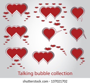 Red heart shaped talking bubbles vector
