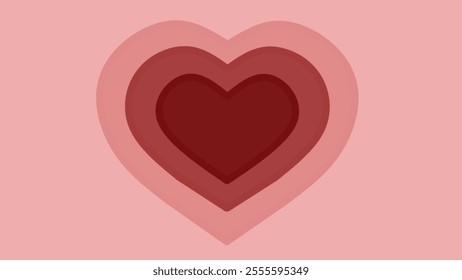 Red Heart Shaped Tunnel illustration. Romantic Pink Love Gradient Background.