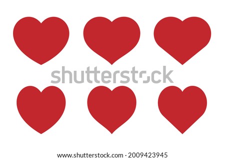 Red heart shapes icon set.  Design elements for Valentine's day, love, or romance. Flat heart collection, herz sammlung. Vector illustration