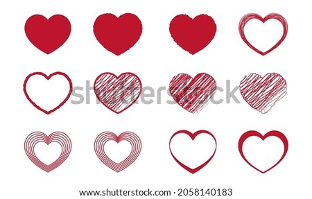 Red heart shapes icon set.  Design elements for Valentine's day, love, or romance. Flat heart collection, herz sammlung. Vector illustration