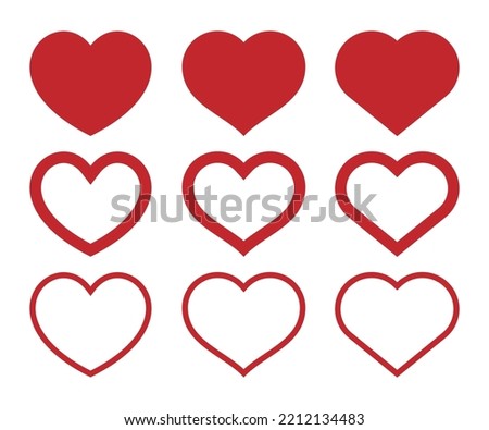 Red heart shapes icon set.  Design elements for Valentine's day, love, or romance. Flat heart collection, herz sammlung. Vector illustration
