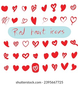 red heart shapes icons set illustration vector hand drawn isolated on white background