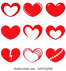 Red heart shapes isolated on white background.