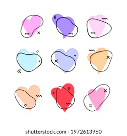 Red Heart Shapes on White Background. Love symbols. Flat Heart Silhouettes Vector. icons. Design Elements Set