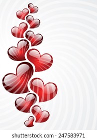 Red heart shapes on white background to the Valentine's day.  Vector illustration.