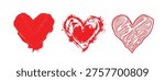 Red heart shapes painted and drawn various styles for valentines day or love concept