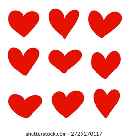 Red Heart Shapes Set Isolated On White Background