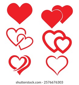 Red Heart Shapes Vector - Minimalist Hand-Drawn Design, Valentine's Day Icons, Love Symbols, Sketchy Outlines, Geometric Hearts, Romantic Motifs, Red on White Background 