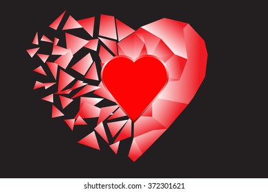 Red heart shattered into small pieces.