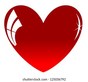 Red heart with shines on a white background