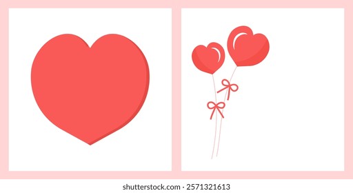 Red heart sign and heart balloons isolated on white backgrounds vector. 