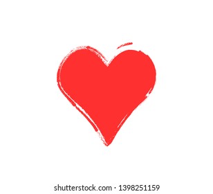 Red heart sign isolated on white. Valentines day icon. Hand drawn shape. Vector illustration