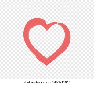 Red heart sign isolated on transparent background. Valentines day icon. Hand drawn heart shape. World heart day concept. Love icon. Vector illustration