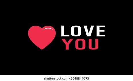 Red heart with a sign love you isolated on a black background
