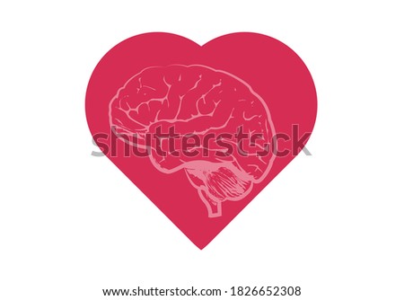 Red heart with silhouette of a brain.