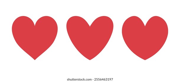 Red heart silhouette symbol set. Love concept flat illustration. Valentine icons isolated on white background