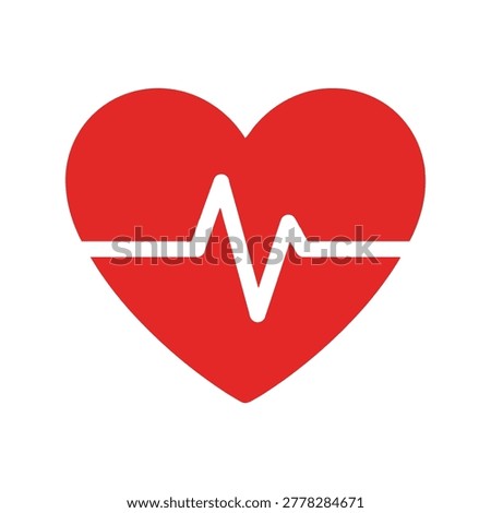 Red heart silhouette with white heartbeat pulse line icon.