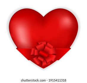 red heart with silk bow and ribbon icon