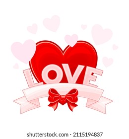 Red Heart with Silk Bow and Ribbon as Valentine s Day Attribute Vector Composition
