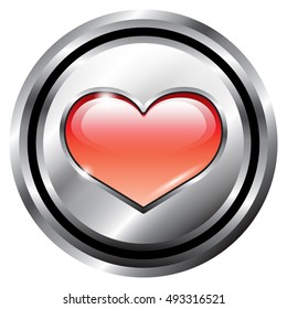 Red heart in a silver frame, transparent background, vector