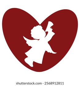 red heart simple icon with shadow of angel with pipe, design for valentine's day	