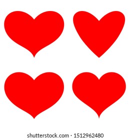 Red heart simple icons vector set isolated on a white background.