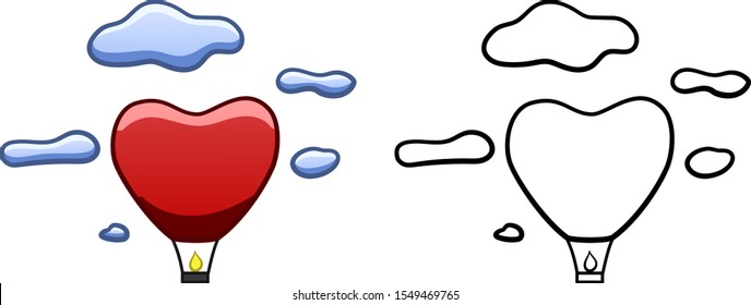 Red heart sky lantern in colored and line versions