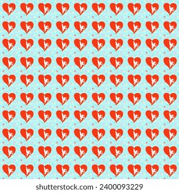 A red heart with a small white cupid inside, set against a blue background.