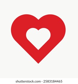 Red heart with a smaller white heart inside, symbolizing love and affection. The heart shape is bold and striking, representing love and care. Valentine's Day illustration vector.