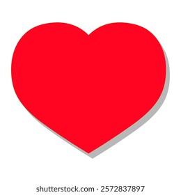 Red heart with soft shadow isolated on a white background. Minimalistic Valentine's Day illustration. Love concept