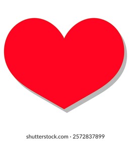 Red heart with soft shadow isolated on a white background. Minimalistic Valentine's Day illustration. Love concept